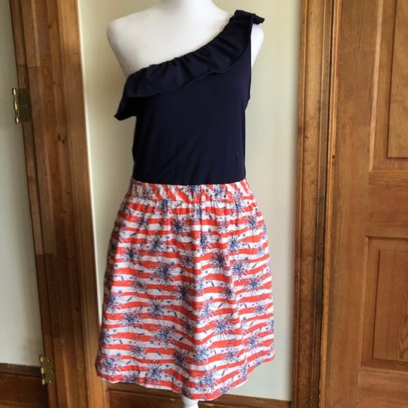 Lilly Pulitzer Dresses & Skirts - LILLY PULITZER Dionne 1 Shoulder Navy Fireworks Cotton Dress Medium